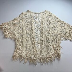 Woven knit boho cottagecore fringe cardigan small